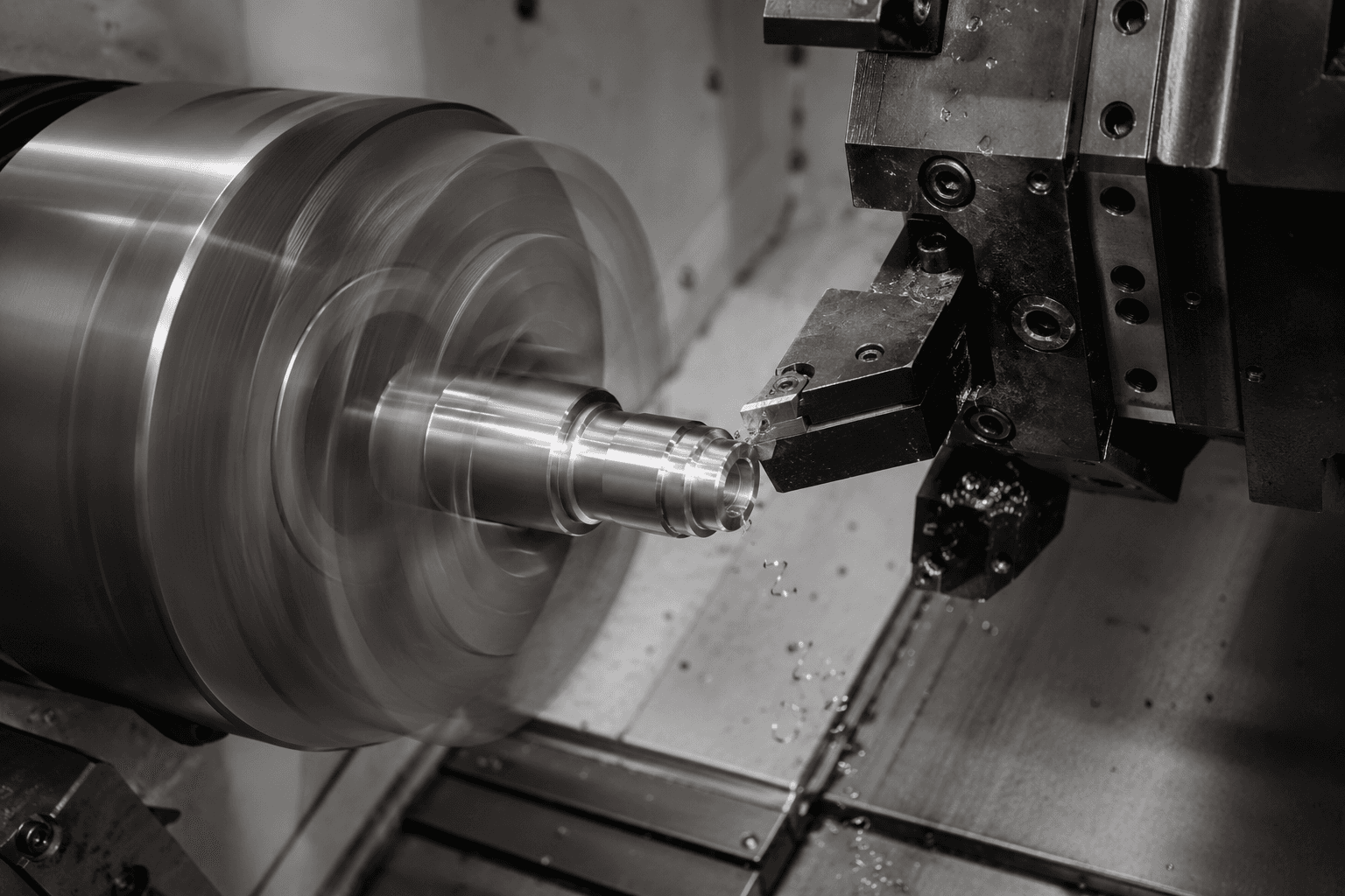 CNC lathe turning a component